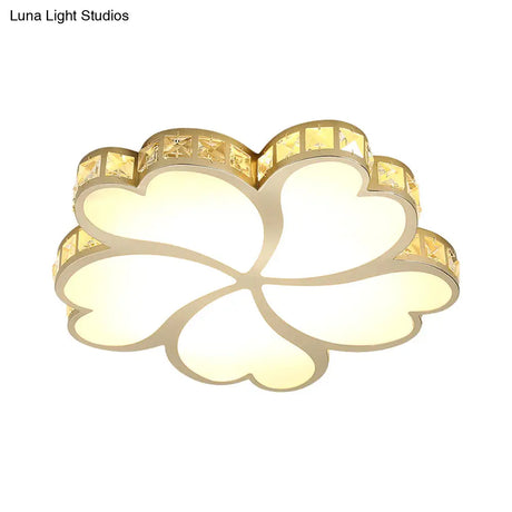Modern Floral Led Gold Ceiling Light For Sleeping Room With Crystal Flush Mount