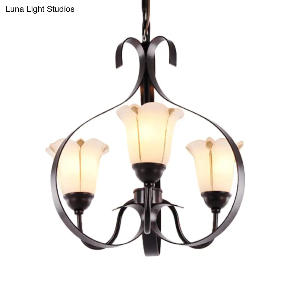 Modern Floral Suspension Lamp: Milk Glass Chandelier With 3/5/8 Red Brown Heads