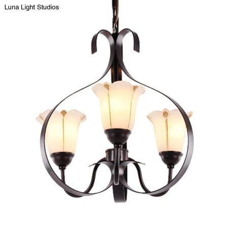 Modern Floral Suspension Lamp: Milk Glass Chandelier With 3/5/8 Red Brown Heads
