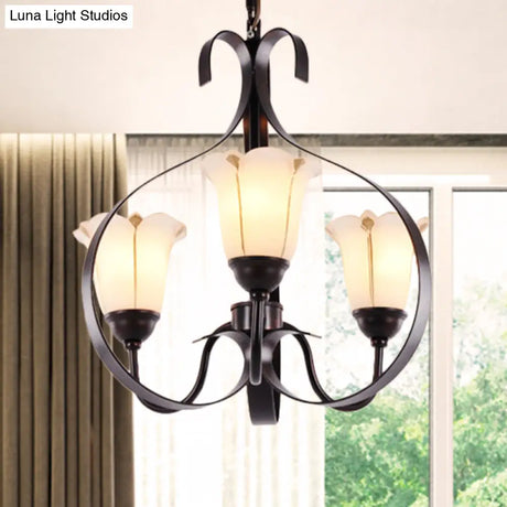 Modern Floral Suspension Lamp: Milk Glass Chandelier With 3/5/8 Red Brown Heads