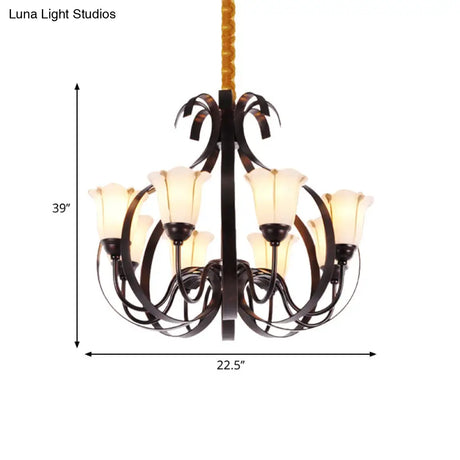 Modern Floral Suspension Lamp: Milk Glass Chandelier With 3/5/8 Red Brown Heads