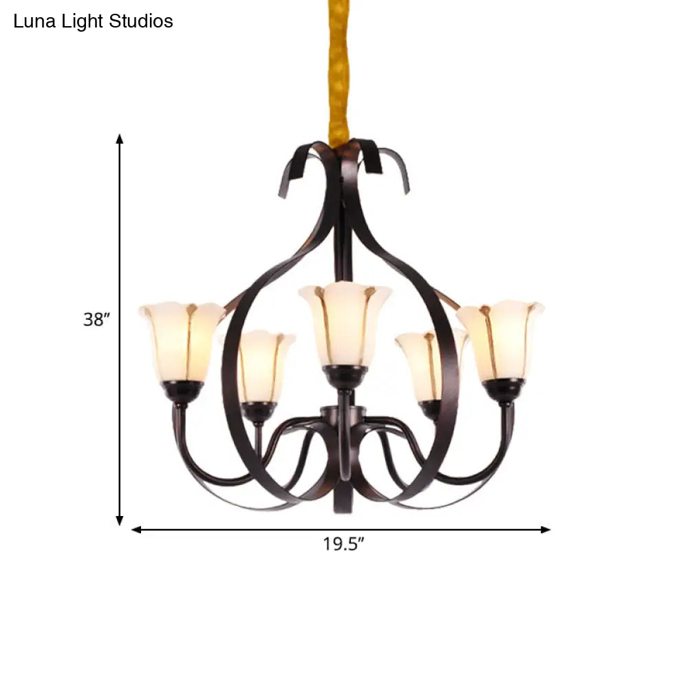 Modern Floral Suspension Lamp: Milk Glass Chandelier With 3/5/8 Red Brown Heads