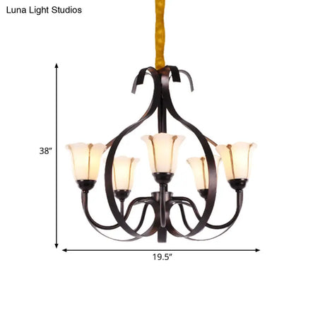 Modern Floral Suspension Lamp: Milk Glass Chandelier With 3/5/8 Red Brown Heads