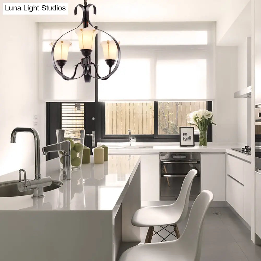 Modern Floral Suspension Lamp: Milk Glass Chandelier With 3/5/8 Red Brown Heads