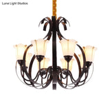 Modern Floral Suspension Lamp: Milk Glass Chandelier With 3/5/8 Red Brown Heads