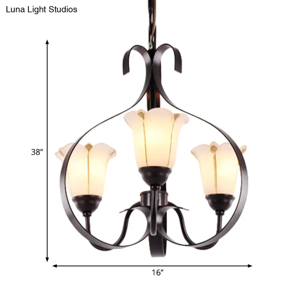 Modern Floral Suspension Lamp: Milk Glass Chandelier With 3/5/8 Red Brown Heads