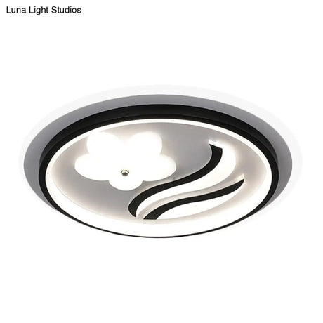 Modern Flower - Inspired Black Acrylic Led Flush Mount Light For Bedroom (Customizable In 15 Days)