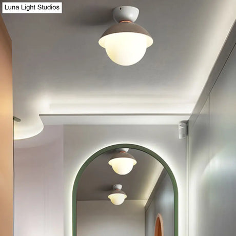 Modern Flush Mount Ceiling Light - White Glass Hallway Fixture