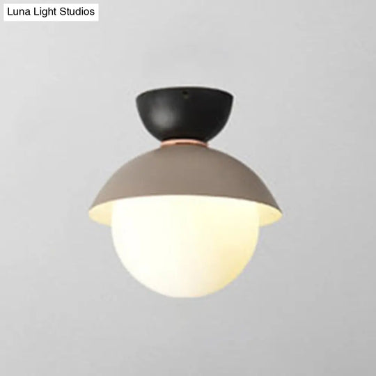 Modern Flush Mount Ceiling Light - White Glass Hallway Fixture Black-Gray