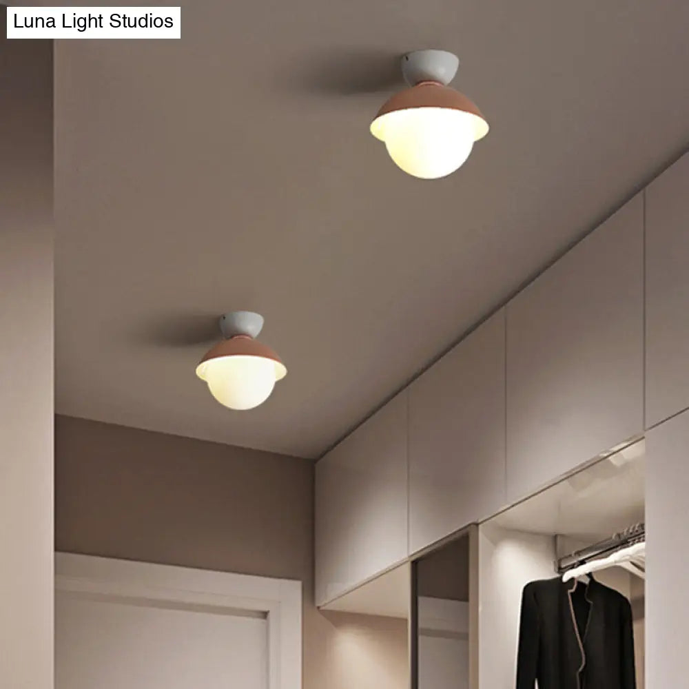 Modern Flush Mount Ceiling Light - White Glass Hallway Fixture