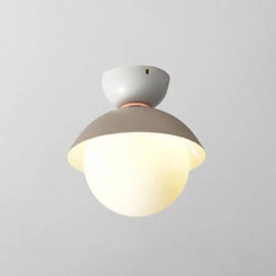 Modern Flush Mount Ceiling Light - White Glass Hallway Fixture White - Gray