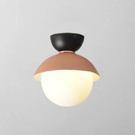 Modern Flush Mount Ceiling Light - White Glass Hallway Fixture Pink - Black