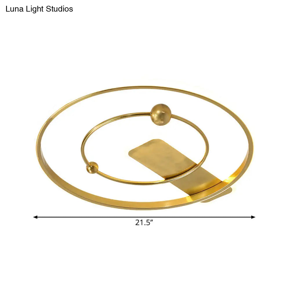 Modern Flush Mount Led Ceiling Light In Gold With Dual Rings