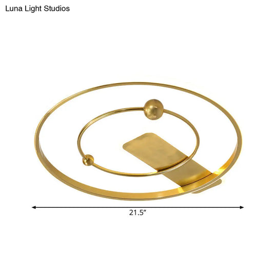 Modern Flush Mount Led Ceiling Light In Gold With Dual Rings