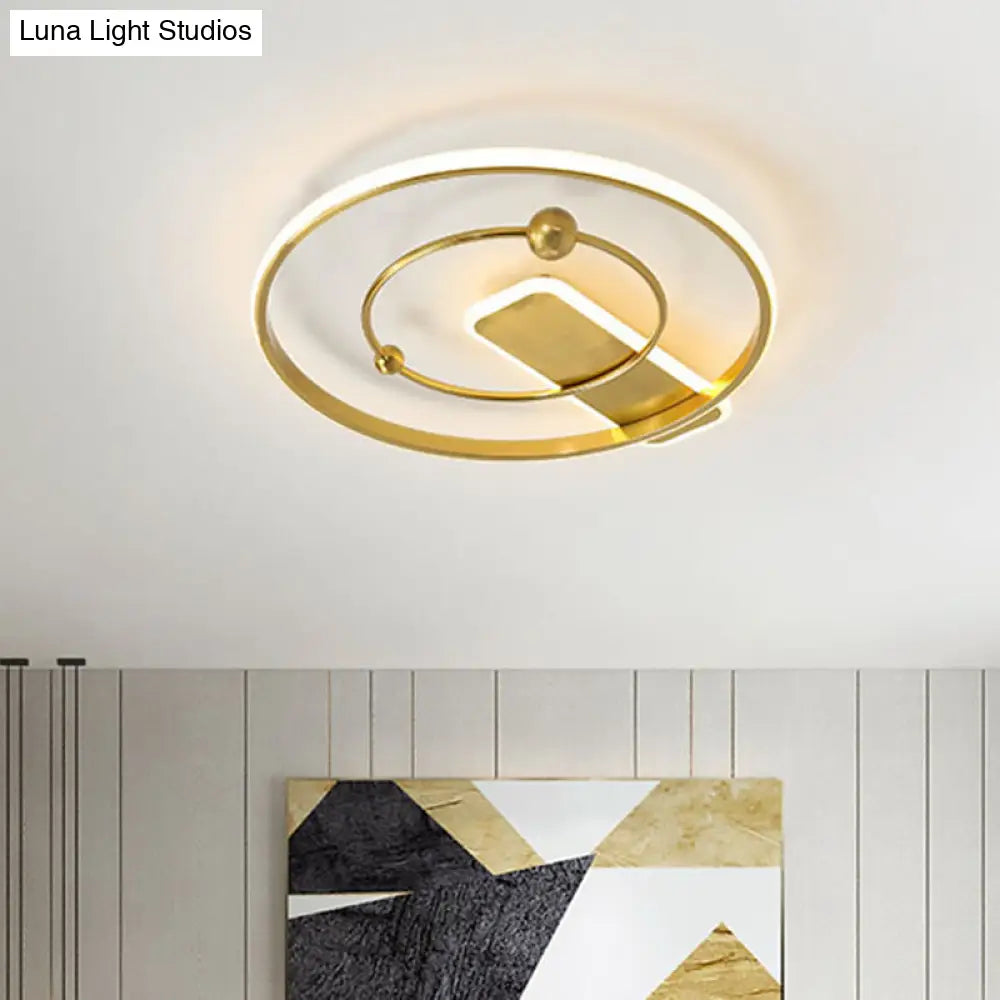 Modern Flush Mount Led Ceiling Light In Gold With Dual Rings