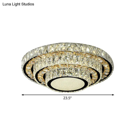 Modern Flush - Mount Led Ceiling Light With Stainless - Steel Layered Circle And Beveled Crystal