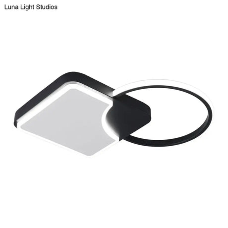 Modern Flush Mounted Led Lamp Fixture In Black White/Warm Light - Ring And Rhombus Corridor