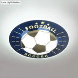 Modern Football Led Flush Mount Light Fixture In White/Blue For Bedrooms