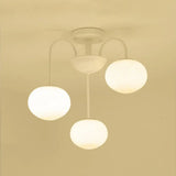 Modern Frosted Glass Semi Flush Light With 3 Black/White Lights And Curved Arm For Ceiling Mounting