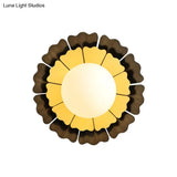 Modern Frosted Glass Wall Sconce With Led Lighting - Orb White 1-Head Design Yellow/Brown Finish