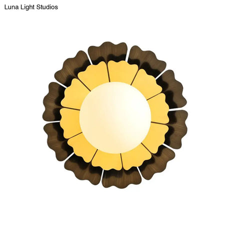 Modern Frosted Glass Wall Sconce With Led Lighting - Orb White 1-Head Design Yellow/Brown Finish