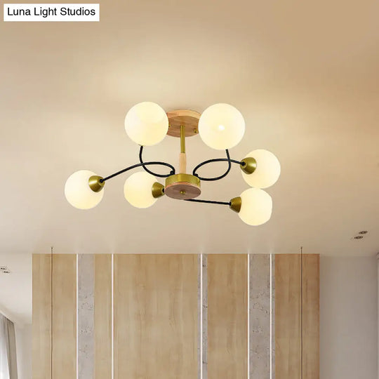 Modern Frosted White Glass Ceiling Lamp - 6 - Light Gold Semi Flush Mount Chandelier
