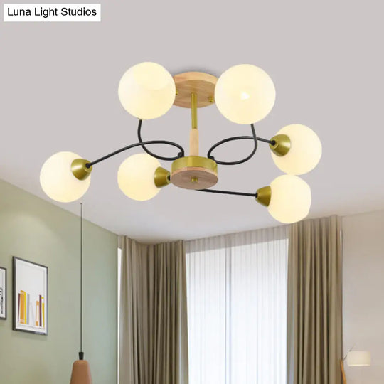 Modern Frosted White Glass Ceiling Lamp - 6-Light Gold Semi Flush Mount Chandelier