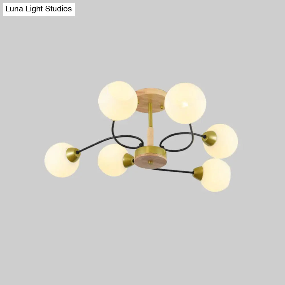 Modern Frosted White Glass Ceiling Lamp - 6 - Light Gold Semi Flush Mount Chandelier
