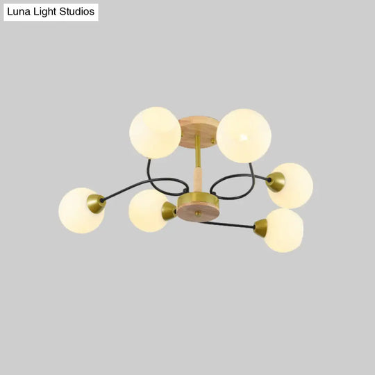 Modern Frosted White Glass Ceiling Lamp - 6 - Light Gold Semi Flush Mount Chandelier