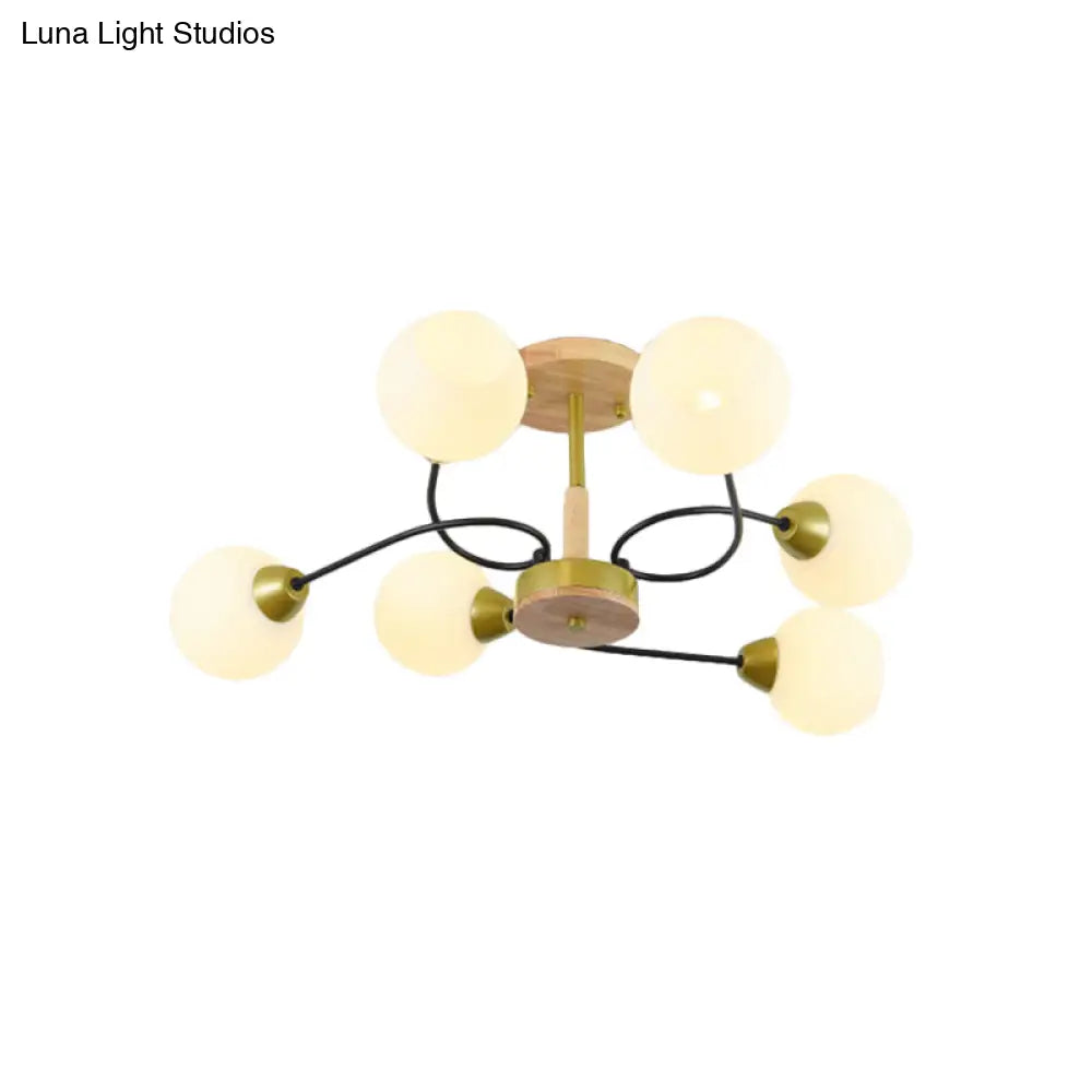 Modern Frosted White Glass Ceiling Lamp - 6 - Light Gold Semi Flush Mount Chandelier