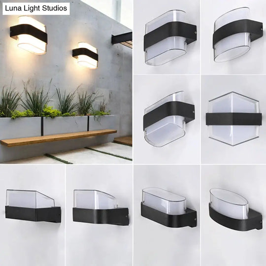 Modern Geometric Acrylic Balcony Wall Light Fixture In Textured Black - Led Sconce Lighting