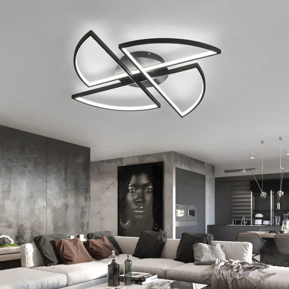 Modern Geometric Acrylic Led Flush Mount Ceiling Light In Black - Warm/White Wide Sizes / 18’ White