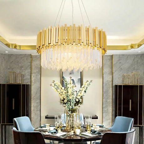 Modern Geometric Crystal Prism Chandelier With 12 Gold Heads For Living Room Island / 31.5 Round