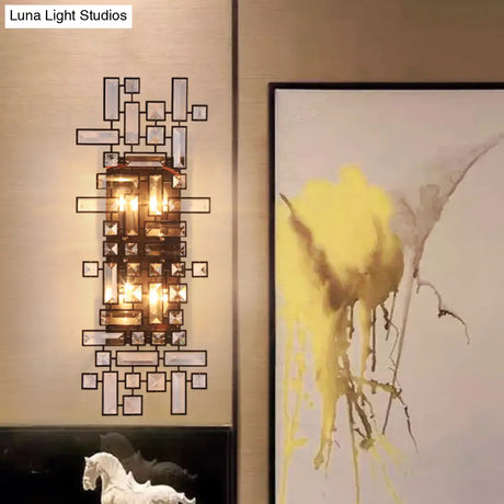 Modern Geometric Crystal Wall Light Fixture - 4-Light Sconce In Black For Bedroom