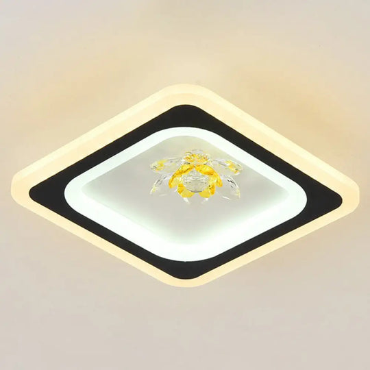 Modern Geometric Flush Ceiling Light With Crystal Detail - Led Hallway Lighting Fixture Black /