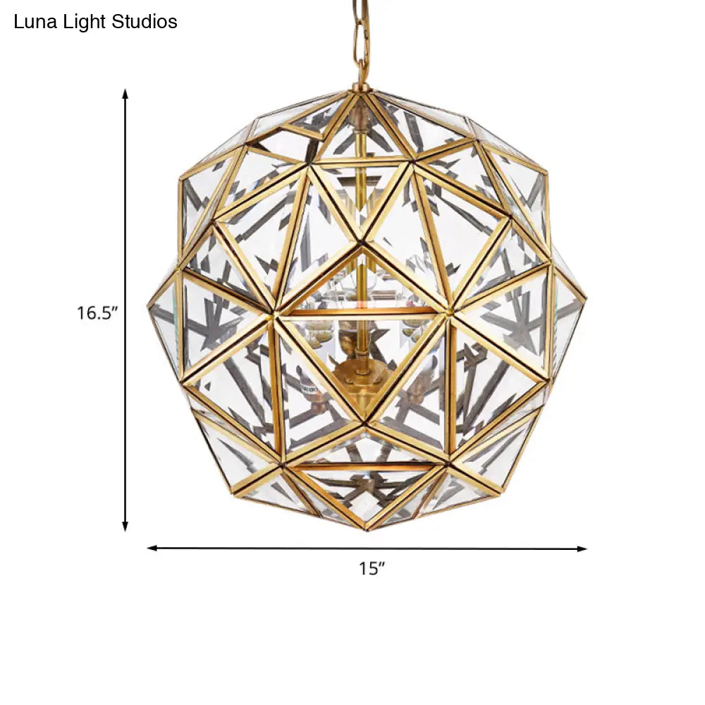 Modern Geometric Glass Chandelier - 3 Heads Ceiling Hanging Light For Living Room