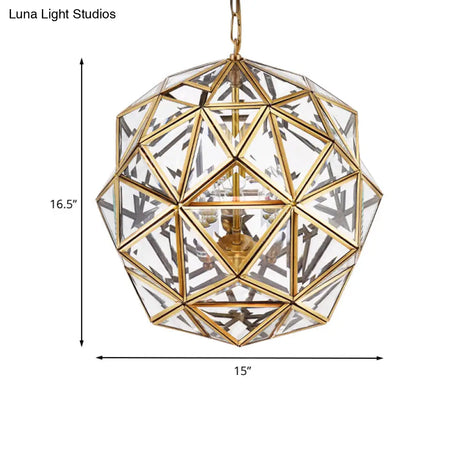 Modern Geometric Glass Chandelier - 3 Heads Ceiling Hanging Light For Living Room