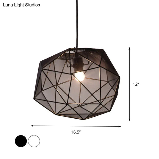 Modern Geometric Hanging Pendant Light For Bedroom In Black/White Fabric
