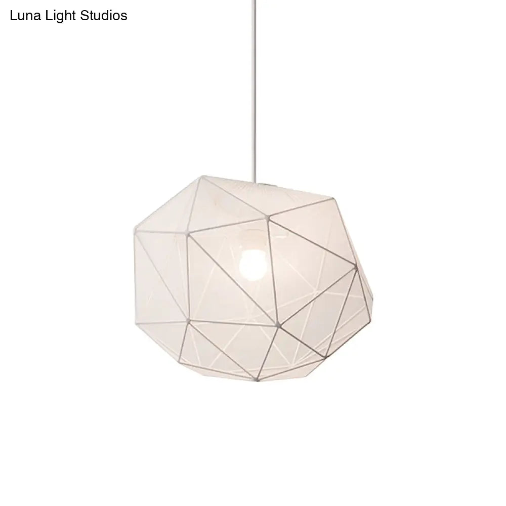 Modern Geometric Hanging Pendant Light For Bedroom In Black/White Fabric