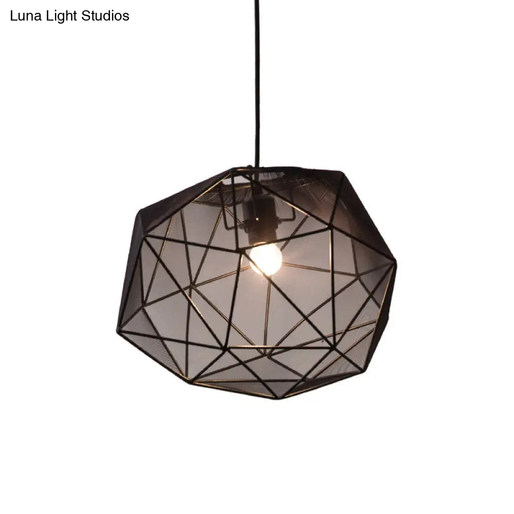 Modern Geometric Hanging Pendant Light For Bedroom In Black/White Fabric
