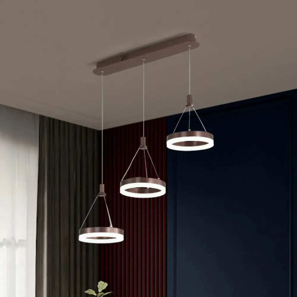 Modern Geometric LED Ceiling Lamp Metallic Finish 3 Bulbs Dining Room Light Fixture Coffee / Warm / Round