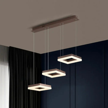 Modern Geometric LED Ceiling Lamp Metallic Finish 3 Bulbs Dining Room Light Fixture Coffee / Warm / Square Plate