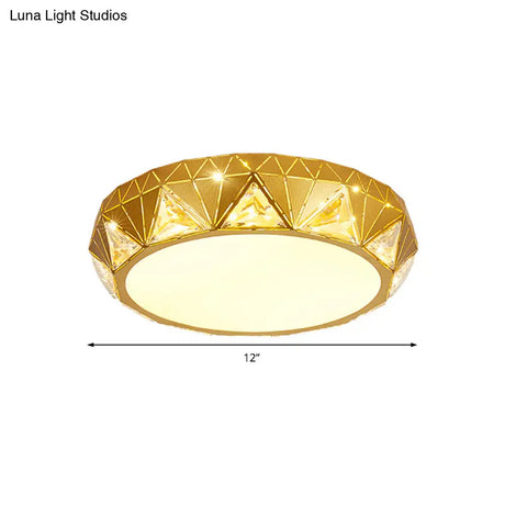 Modern Geometric Led Ceiling Lamp With Crystal Accent In White/Gold 12’/18’ W