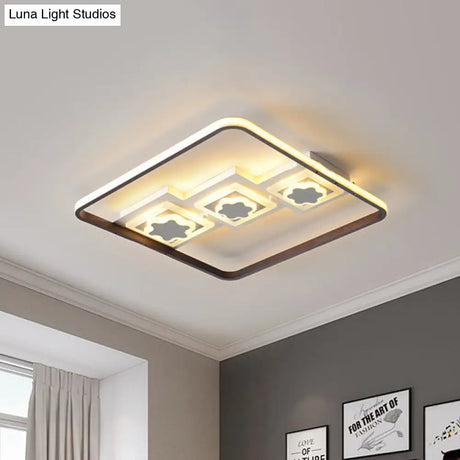 Modern Geometric Led Flush Mount Ceiling Lamp In Black - 19.5’/37.5’ Wide