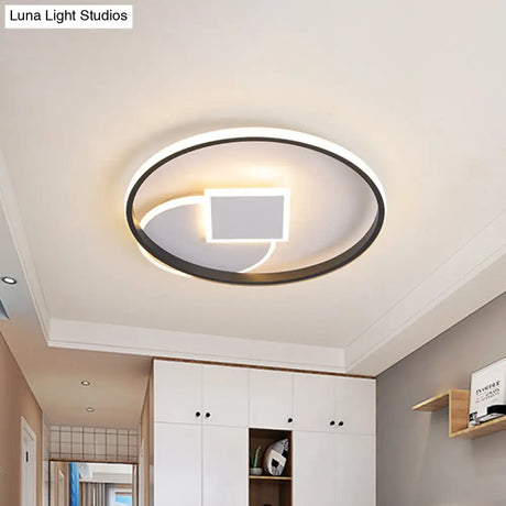 Modern Geometric Led Flushmount Ceiling Lamp - Thin Acrylic Black-White 16.5’/20.5’ W