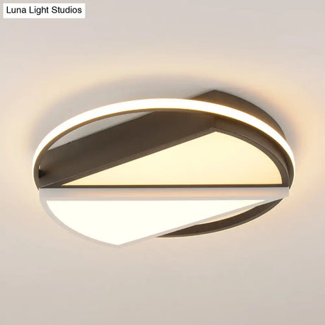 Modern Geometric Metal Led Flush Mount Ceiling Lamp For Bedroom In Black And White