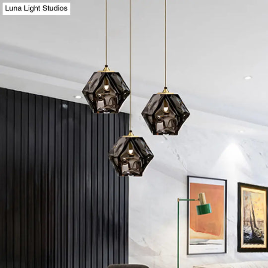 Modern Geometric Pendant Light: White/Smoke Grey/Rose Gold Glass | Stylish Dining Room Ceiling Hang