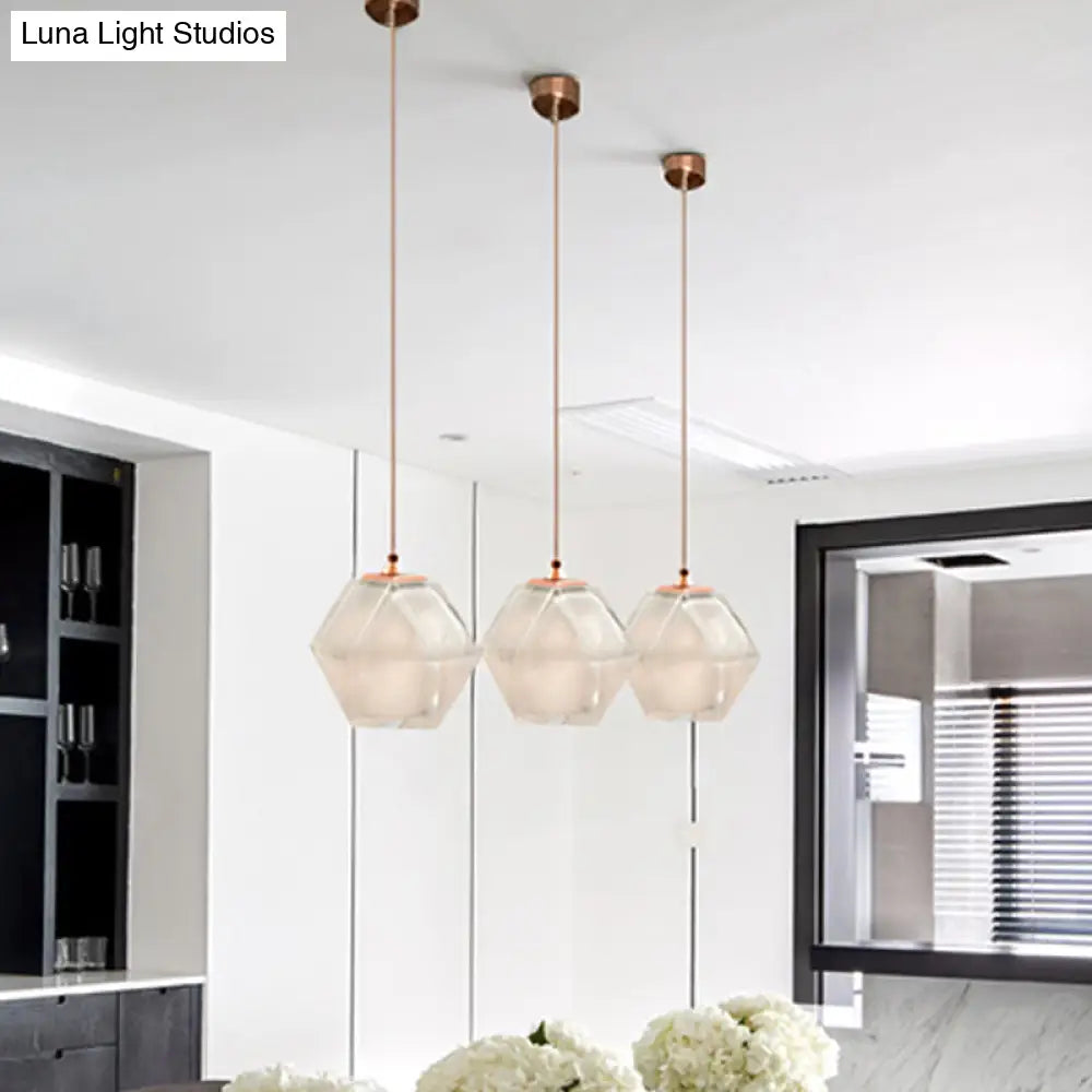 Modern Geometric Pendant Light: White/Smoke Grey/Rose Gold Glass | Stylish Dining Room Ceiling Hang
