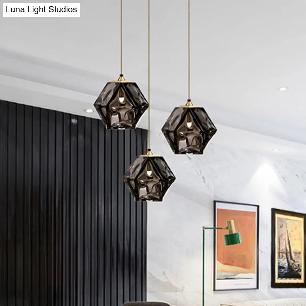 Modern Geometric Pendant Light - White/Smoke Grey/Rose Gold Glass Ideal For Dining Room Ceiling