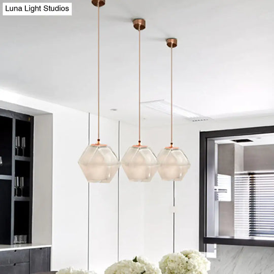 Modern Geometric Pendant Light - White/Smoke Grey/Rose Gold Glass Ideal For Dining Room Ceiling